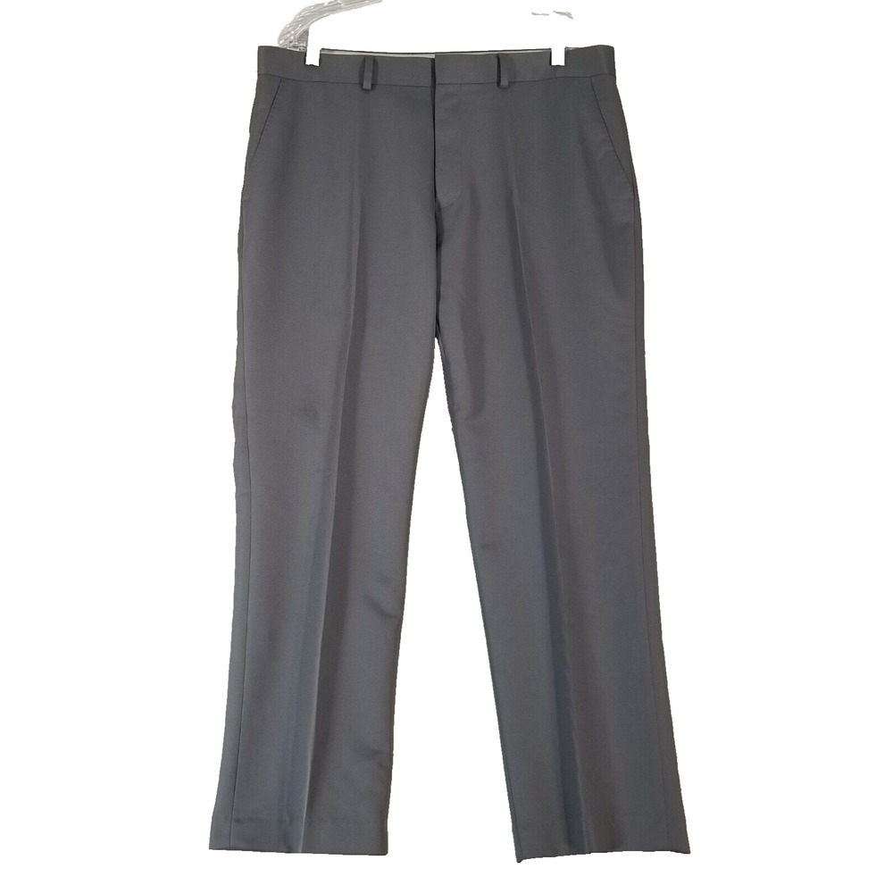 Dockers Dress Pants Men 36x30 Gray Straight Fit Polyester Microfiber Preppy